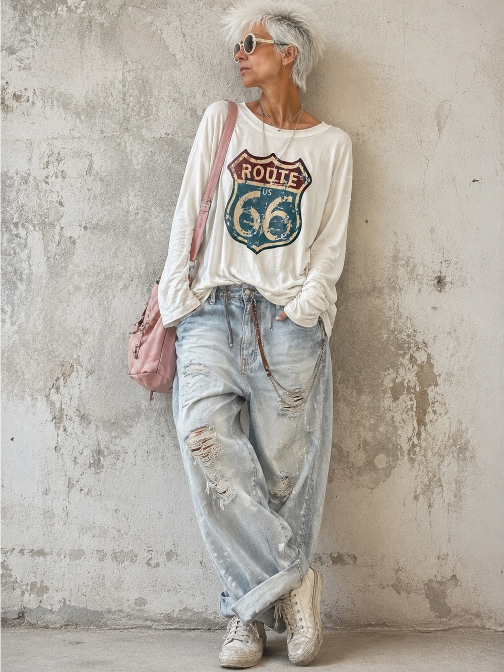 Route 66 pure white uber soft long sleeve tee